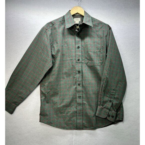 LL Bean Wrinkle Resistant 100% Cotton Plaid Shirt Long Sleeve Red Green MD - Picture 1 of 5